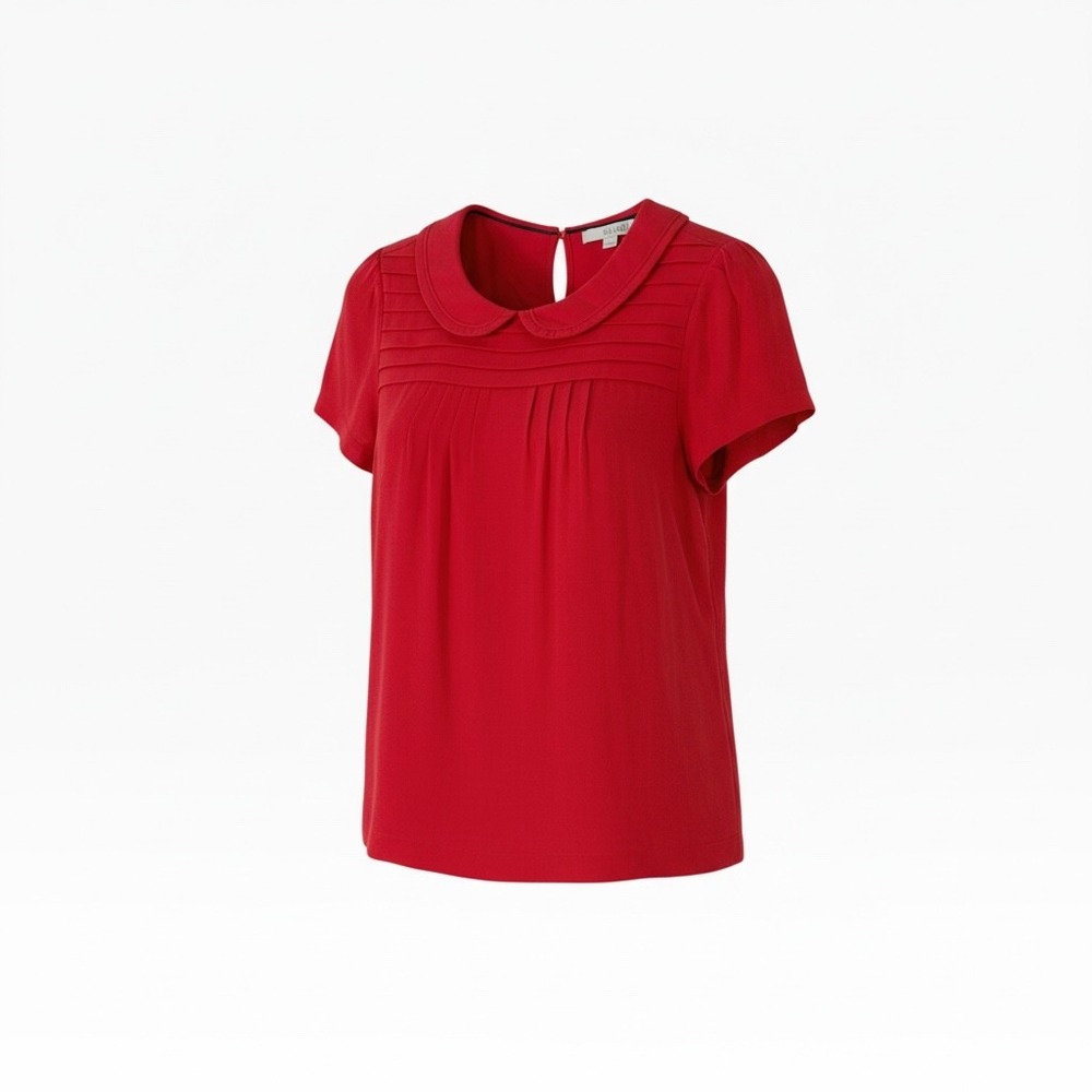 Boden Red/Pink Pintuck Peter Pan Collar Blouse Short Sleeve Top US 8 WA368